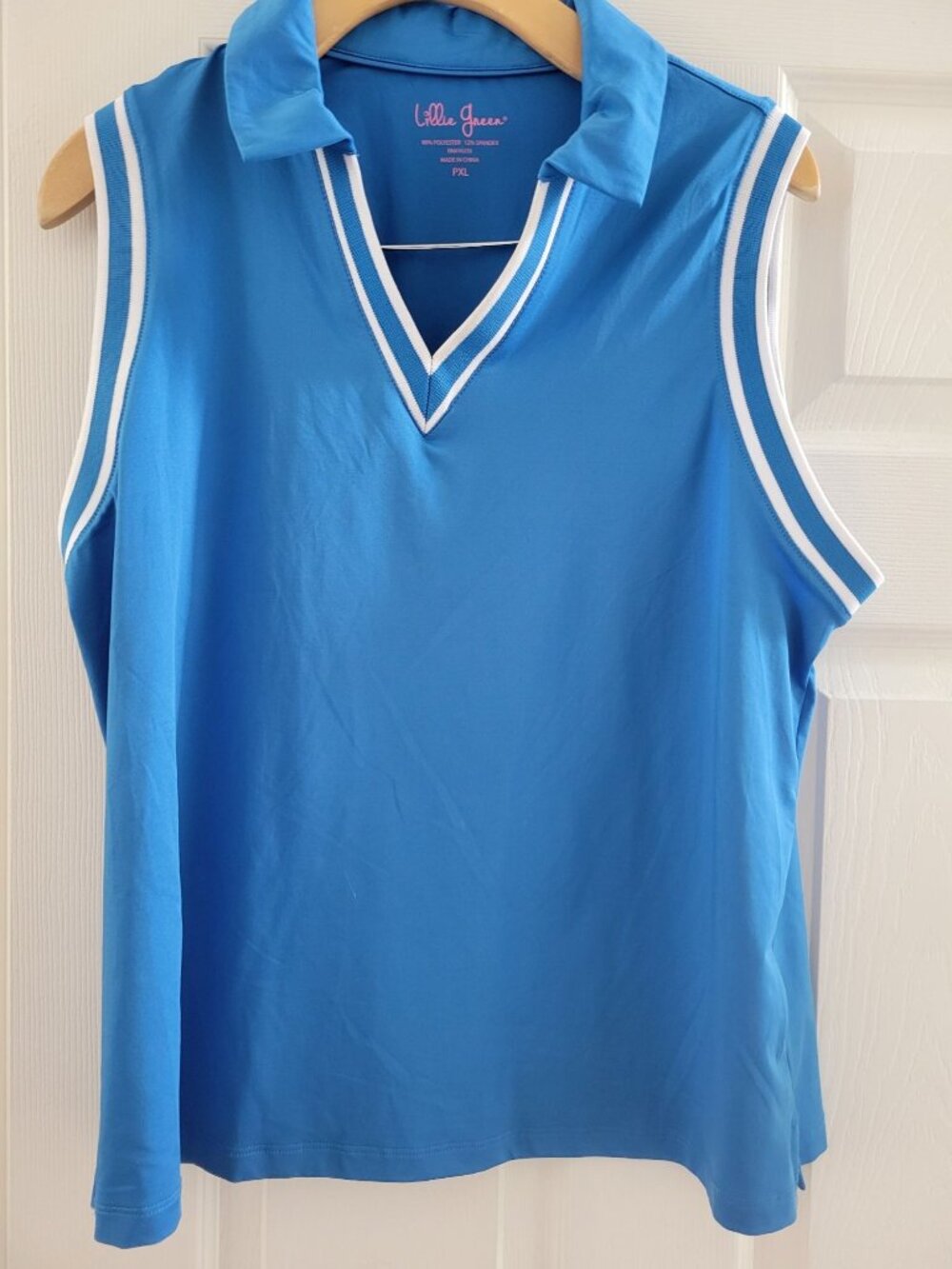 Lillie Green Womens Sleeveless Blue V-Neck Polo Petite Shirt PXL TennisPrep Prep